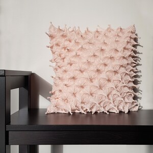 Pastel peach, pale orange solid-colored pillow, 3D bubble textured fabric, cozy unique home decoration, heat treated shibori technique 40 cm image 4