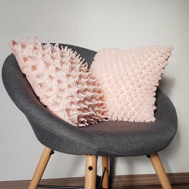 Pastel peach, pale orange solid-colored pillow, 3D bubble textured fabric, cozy unique home decoration, heat treated shibori technique 40 cm image 3
