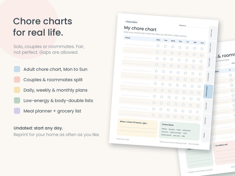 ADHD Chore Chart for Adults Printable, Cleaning Schedule, ADHD Cleaning ...