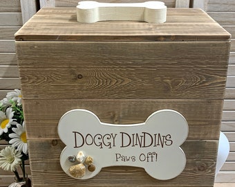 Contenitore grande per cibo per cani in legno - Contenitore fatto a mano per alimenti secchi per animali domestici e alimenti ingombranti (57 x 42 x 26 cm)