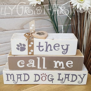Mad Dog Lady - stack of ornamental shabby blocks, handmade from timber offcuts