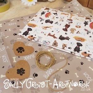 Luxury dog themed gift wrap - Wet Nose Friends wrapping paper with paw print gift tags and jute string
