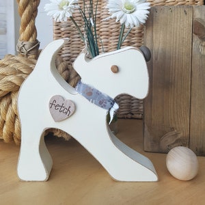 Wooden &#39;Fetch!&#39; dog ornament with wooden ball