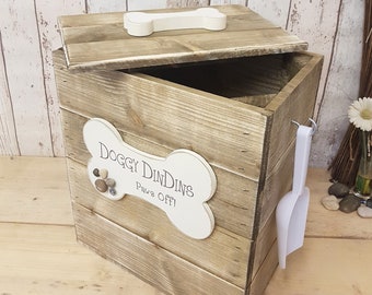 Wooden Doggy Food Bin: Small-medium storage box for dry pet food and bulky food items (40 x 33 x 22cm)