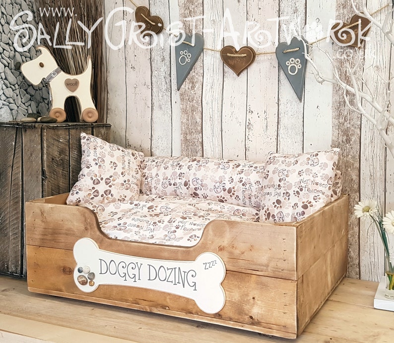 Handcrafted wooden dog bed, Driftwood Brown, MEDIUM-LARGE 75cm x 54cm x 25cm 29.5 x 20.5 x 10 image 4