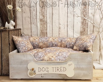 Handcrafted Wooden Dog Bed, Beachcomber Grey, Medium-large