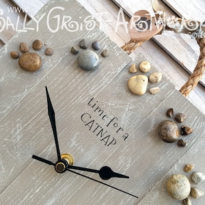 Time for a Gift! Driftwood style dog-lover's clock in White Pepper tones with pebble pawprints!