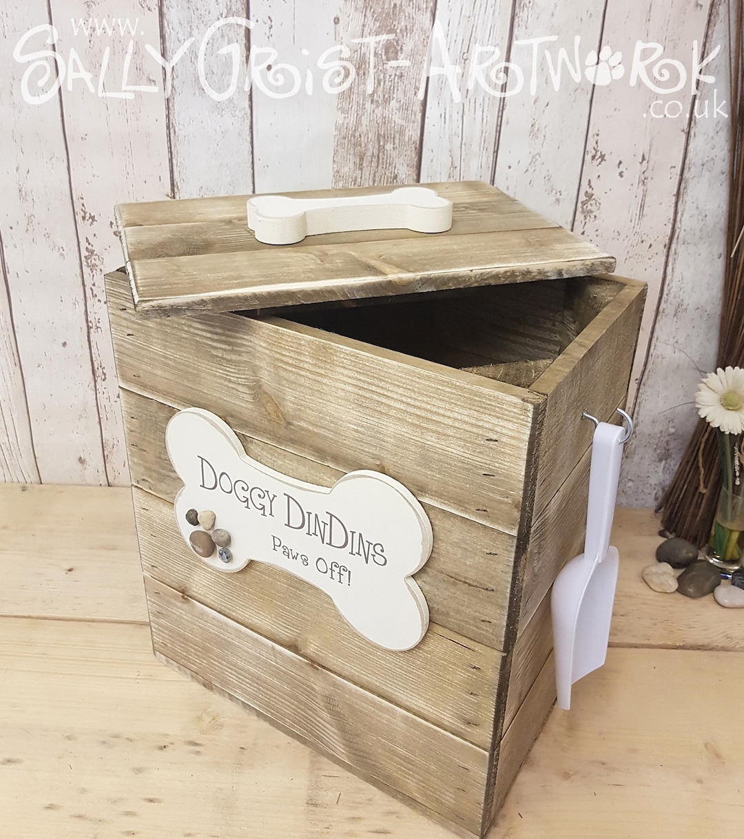 Rustikaler Hunde Futterkorb aus Holz: Shabby Chic Haustier Futter Lagerung  - Etsy.de