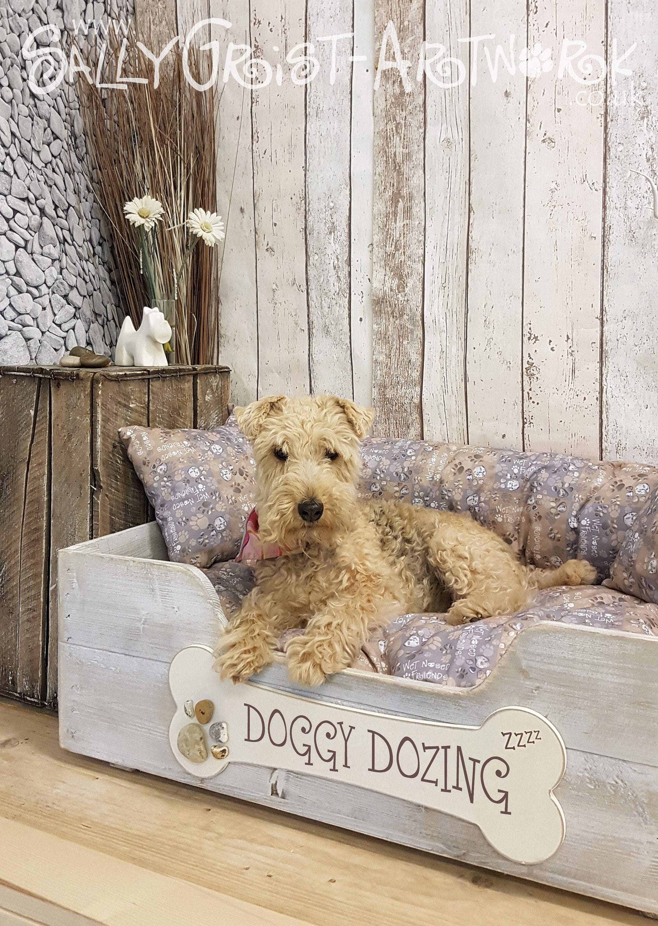 Handcrafted Wooden Dog Bed Grey Mediumlarge Etsy Australia