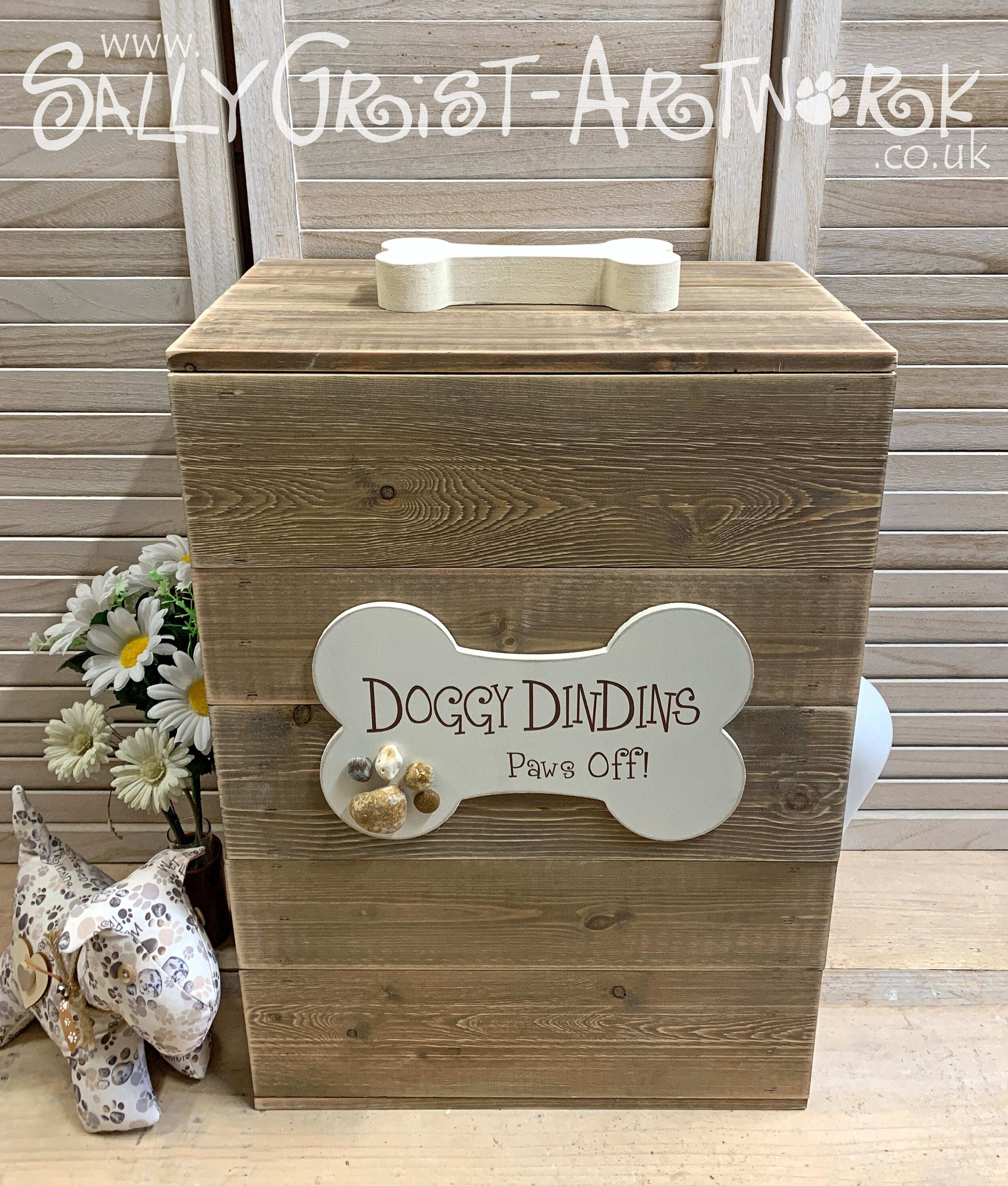 Large Wooden Doggy Food Bin - Handmade storage box for dry pet food and bulky food items (57 x 42 x 26cm)