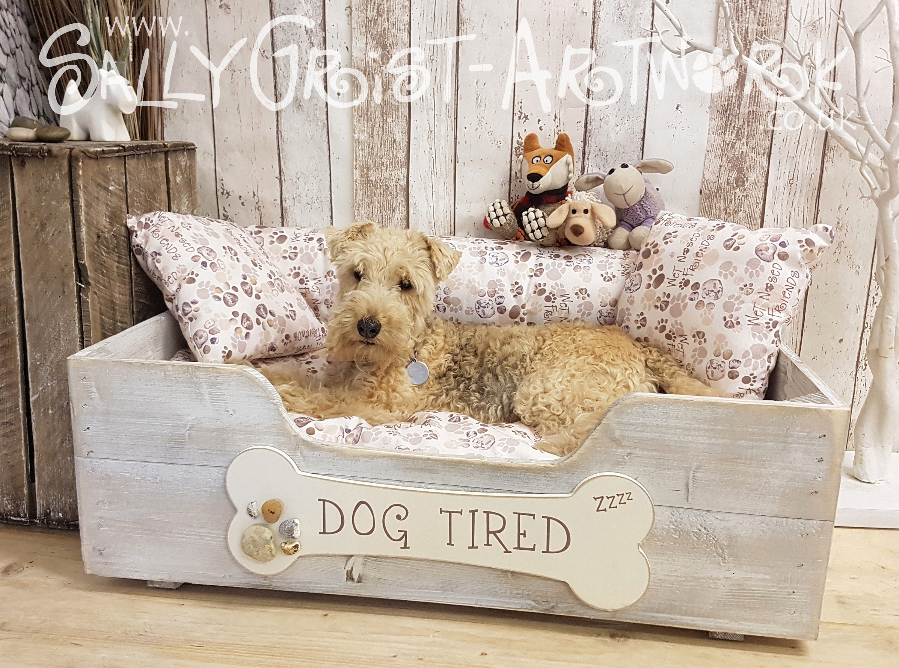 Handcrafted Wooden Dog Bed Grey Mediumlarge Etsy Australia