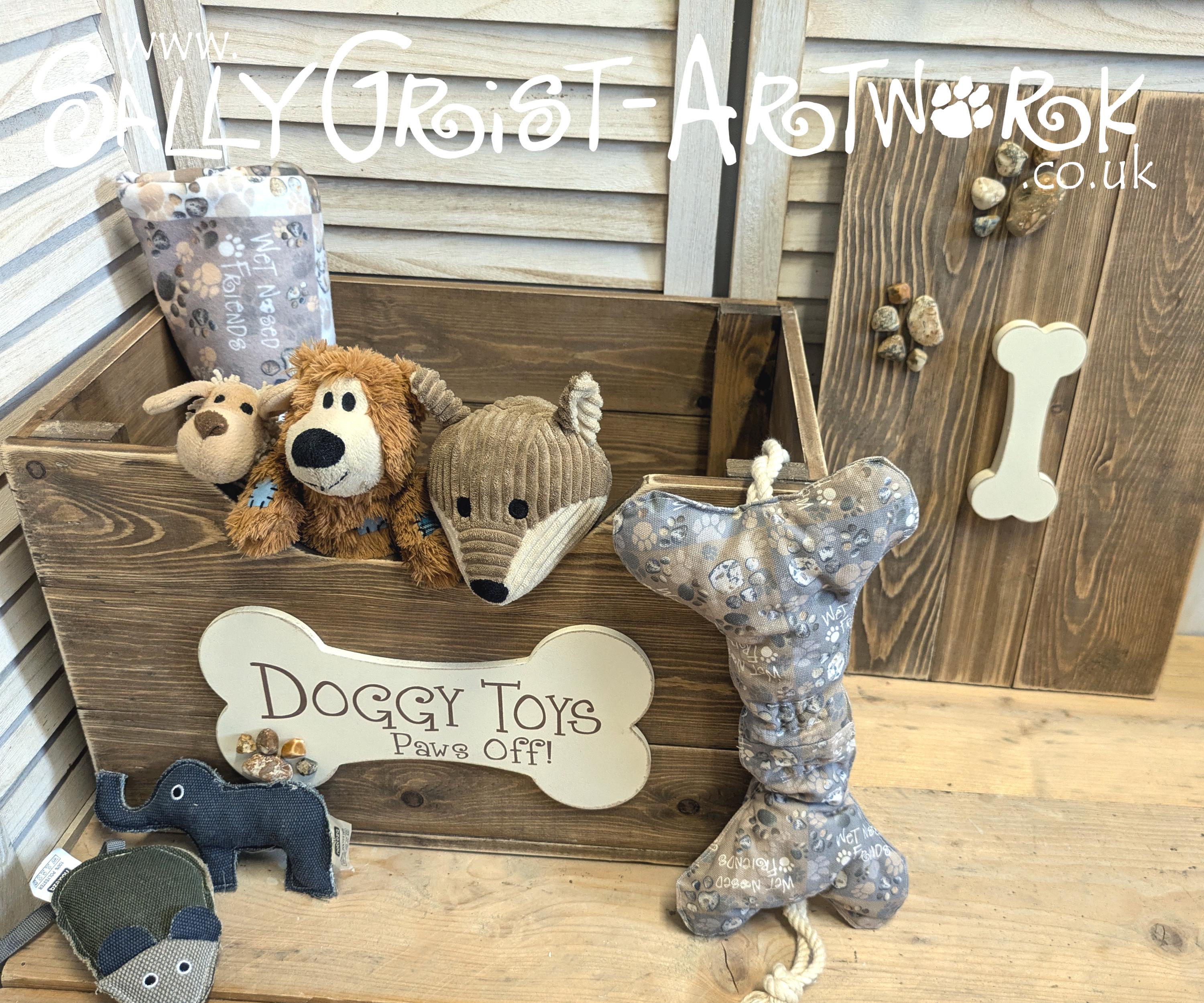 Handmade Wooden Dog Toy Box – Rustic Shabby Chic Storage