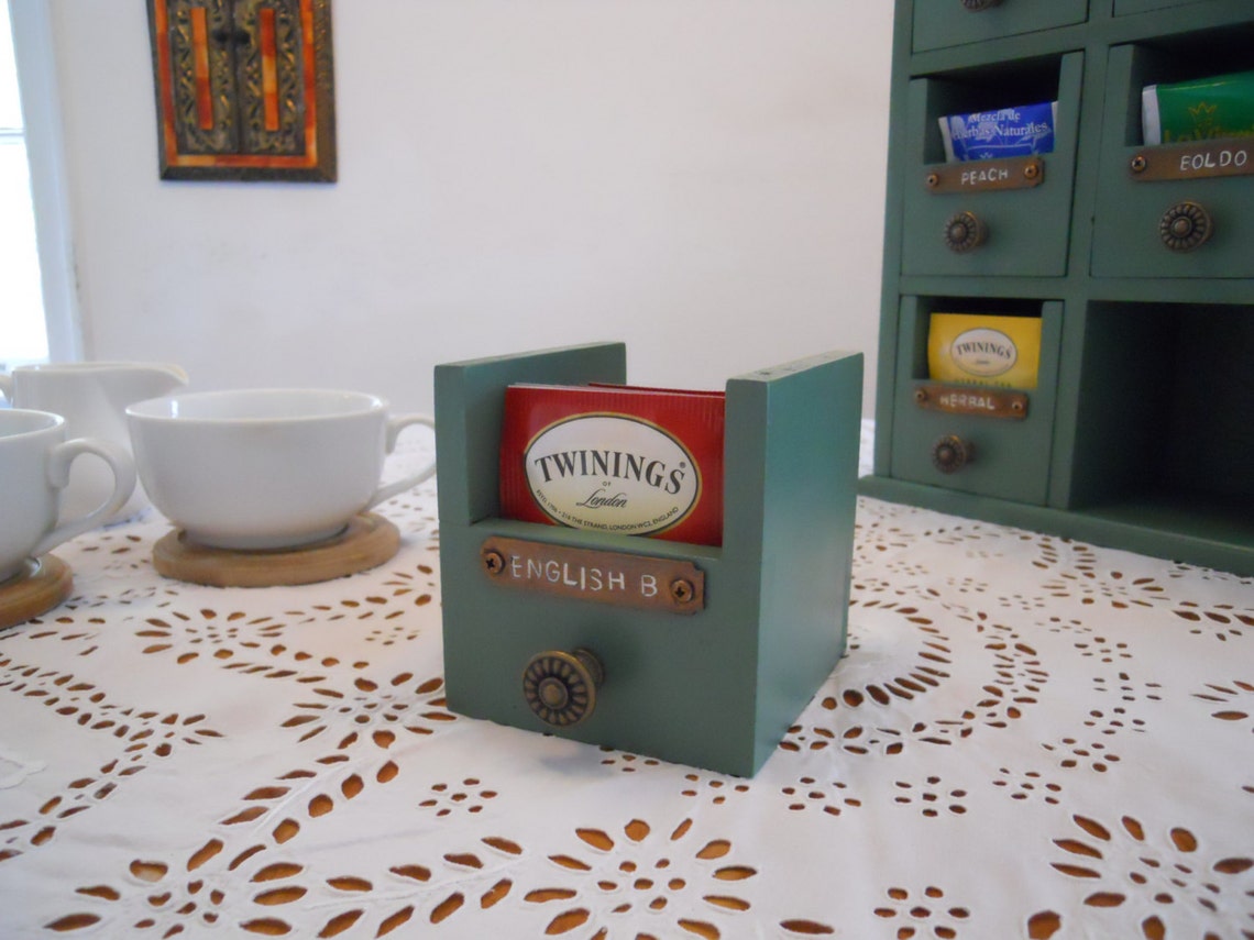 Green wooden tea box with drawers Etsy