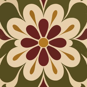 Olive Rosette Tile Wall Art Printable, Folk Textile Geometry Decor, PNG and SVG