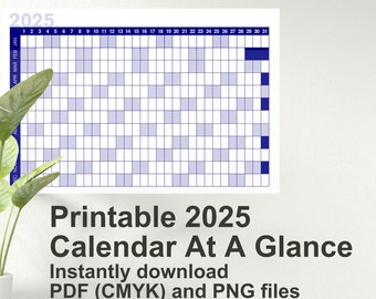 Huge year at a glance calendar | Whole full year calendar | Habit Tracker | Instant Download | Navy blue | 3ft by 2ft | 36x24