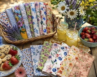 Vintage Floral Cloth Napkins, Set of 10, Cotton Fabrics