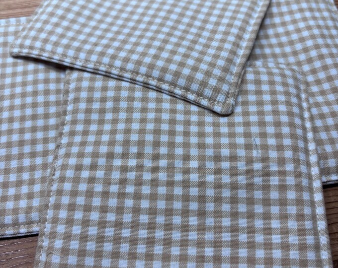 Gingham Fabric Coasters, Tan and White, 1/8 inch check,  Set of 4
