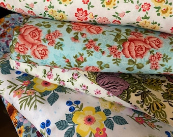 Vintage Floral Cloth Napkins, Cotton Prints, Set of 10