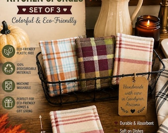 Reusable Vintage Plaid Sponges, Eco Friendly Cleaning, Set of 3