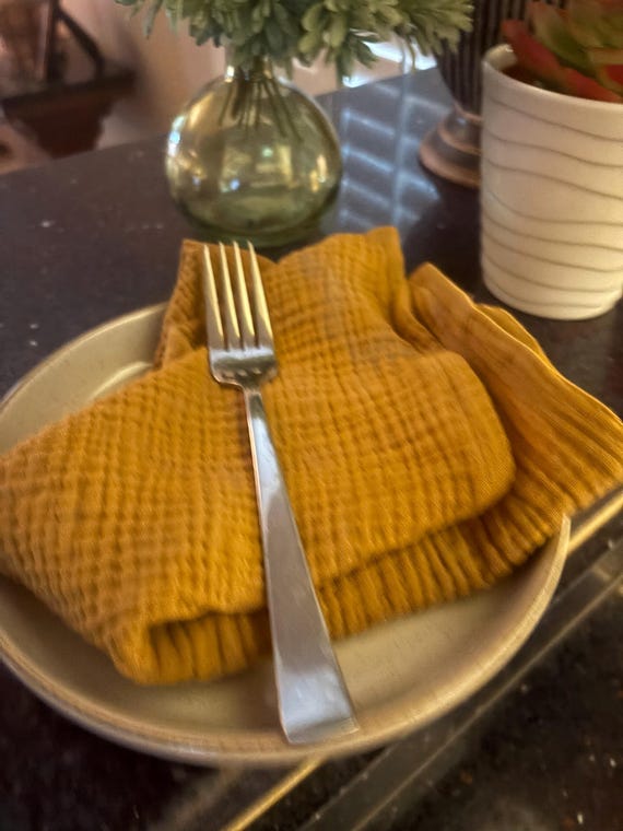 Warm Gold - Amber Color Cloth Dinner Napkins, Set of 4, Super Soft and Fluffy, Premium Double Gauze, 15 inch, by Chow with ME