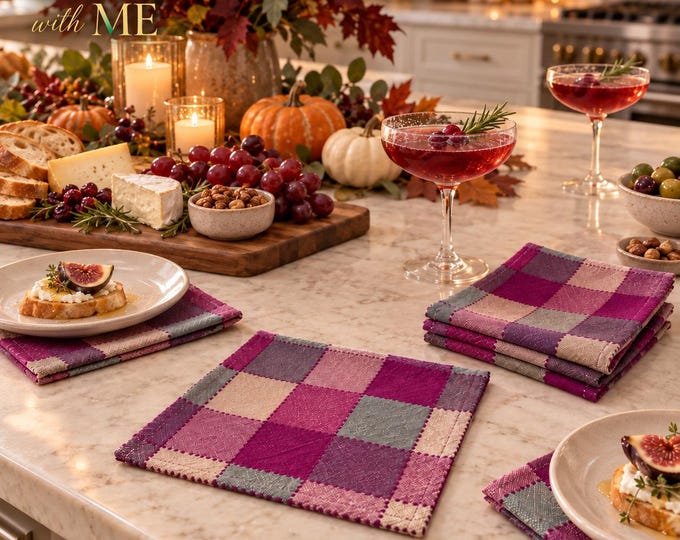 Fall Cocktail Napkins, Earth Tone Checks, Set of 4, 100% Cotton