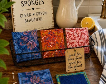 Boho Fabric Kitchen Sponges, Reusable, Eco Friendly, Set of 4
