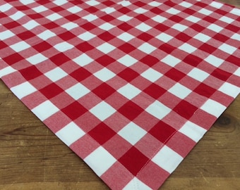 Red and White Buffalo Check Table Topper, Cotton Gingham Square