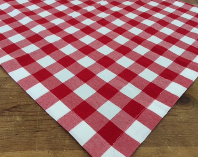 Red and White Buffalo Check Table Topper, Cotton Gingham Square