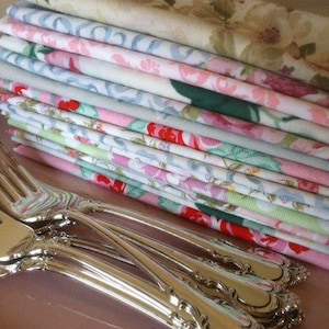 Tea Party - Shabby Elegant, Cottage Chic Cloth Napkins, SET of 6, Cottage Style, Baby Shower Napkins, Bridal Shower Napkins, by CHOW with Me