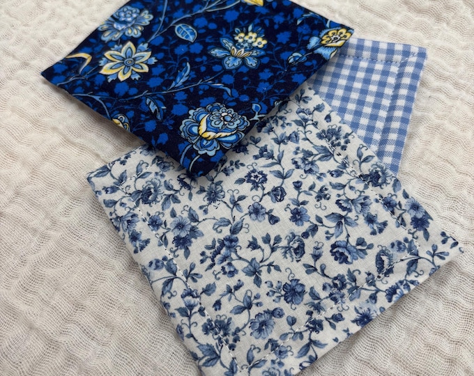 Reusable Floral Cotton Sponge Set, Blue Kitchen Cleaning, Eco Friendly