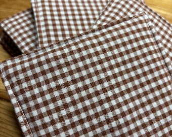 Gingham Fabric Coasters, Chocolate Brown and White, 1/8 inch check,  Set of 4