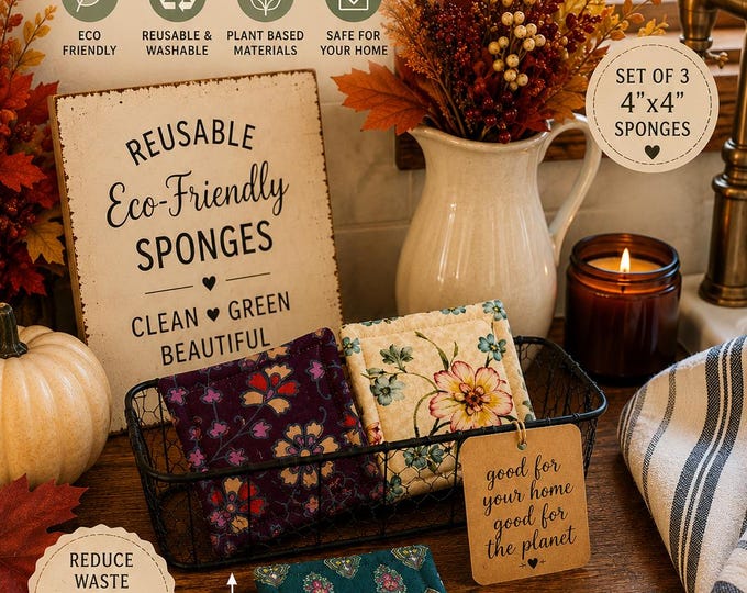 Boho Fabric Reusable Kitchen Sponges, Set of 3, Eco Friendly, Full of FUN!