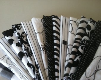 Black and White Cloth Cocktail Napkins, Reversible Cotton Set of 8