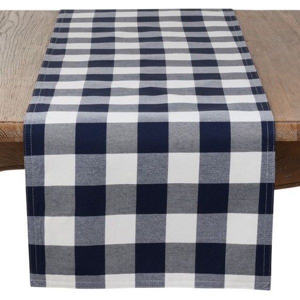 Blue and White Check Table Runner Etsy