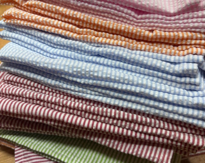 Rainbow Seersucker Cloth Napkins Set | Cotton Kids Lunch Dinner Table Linens
