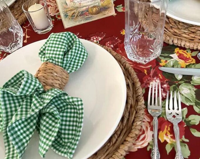 Gingham Cloth Napkins, Kelly Green and White, Set of 4