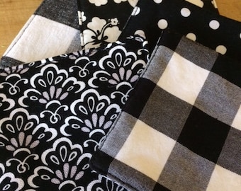 Black and White Beverage Coasters, Reversible, Set of 4