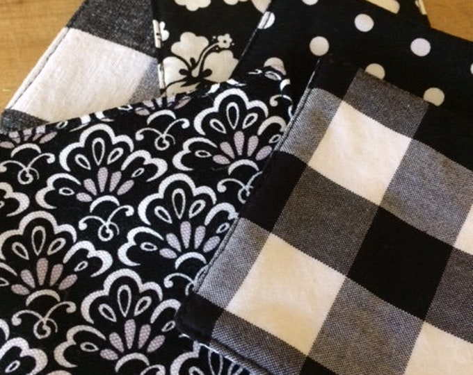 Black and White Beverage Coasters, Reversible, Set of 4