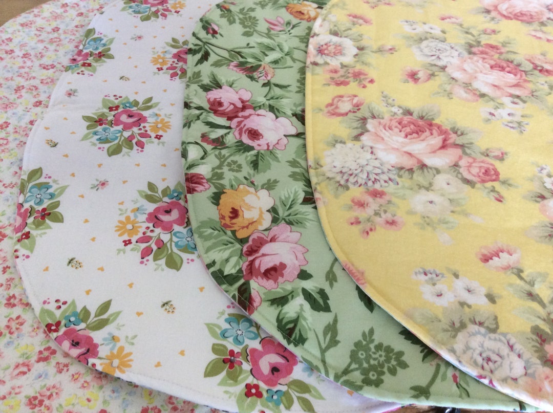 Oval Reversible Placemats in Fun Cottage Chic Fabrics, Mismatched Two