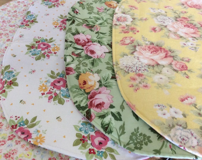 Reversible Oval Placemats: Cottage Chic Floral Cotton (Set of 2, 4, 6, 8, 10)