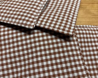 Gingham Fabric Coasters, Chocolate Brown and White, Set of 4