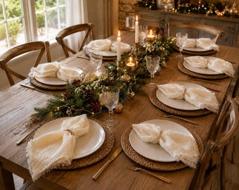 Ivory Gauze Cloth Napkins, Holiday Table Decor, Set of 6