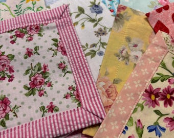 Cottage Chic Cloth Napkins - Reversible Tea Party Napkins, Set of 6