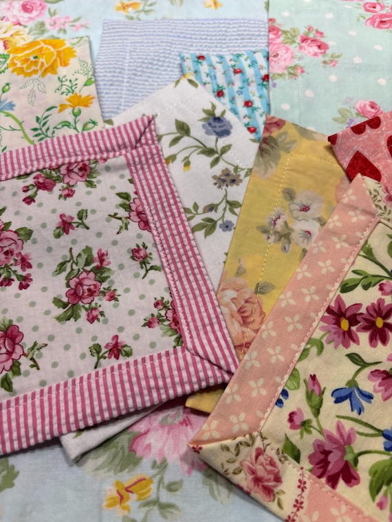 Tea Party - Cottage Chic Cloth Napkins, SET of 8, 6 inch Reversible Cloth Napkins, Perfect for little Girl's Parties, by CHOW with Me