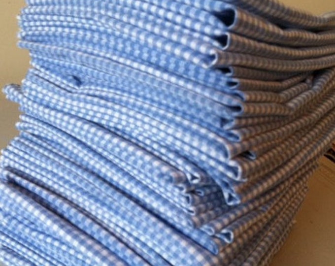 Periwinkle Blue Gingham Cloth Napkins - Set of 4, Cotton Fabric