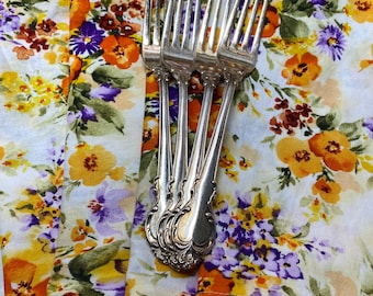 Floral Cloth Dinner Napkins, Purple, Gold, Orange, Set of 6