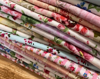 Floral Cloth Napkins, Muted Tones, Shabby Elegant, Set of 8