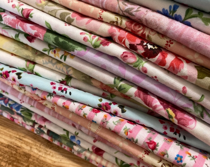 Floral Cloth Napkins, Muted Tones, Shabby Elegant, Set of 8