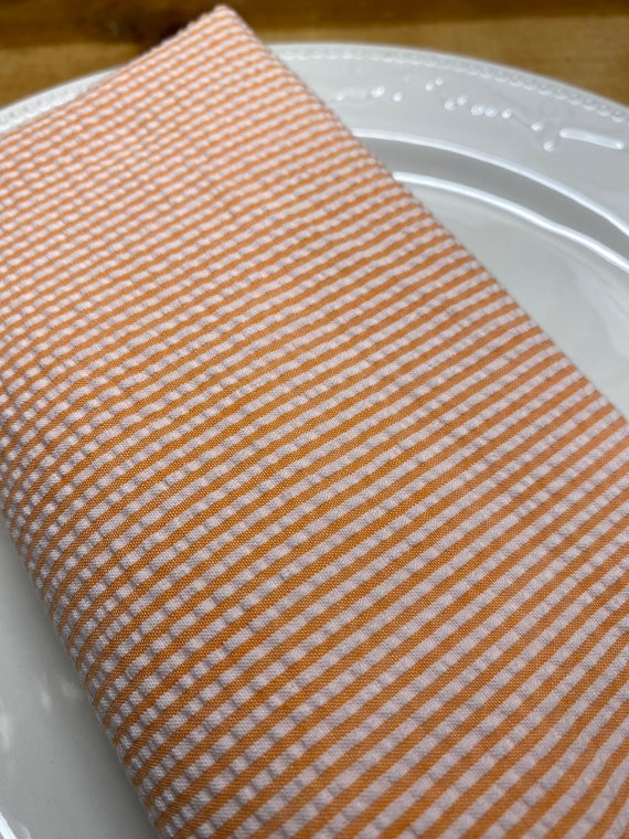 Cloth Napkins, Orange Cotton SEERSUCKER, Holidays, Weddings, Events, Everyday Meals, by Chow with ME