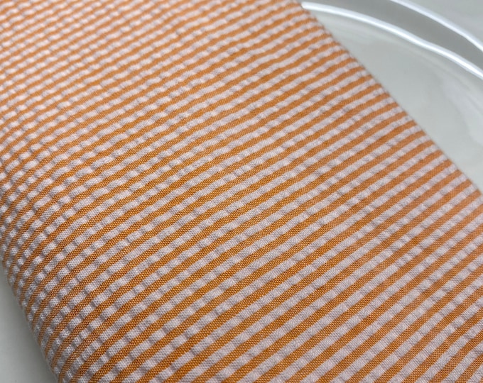 Orange Seersucker Cloth Napkins, Set of 4, Holiday Dinner